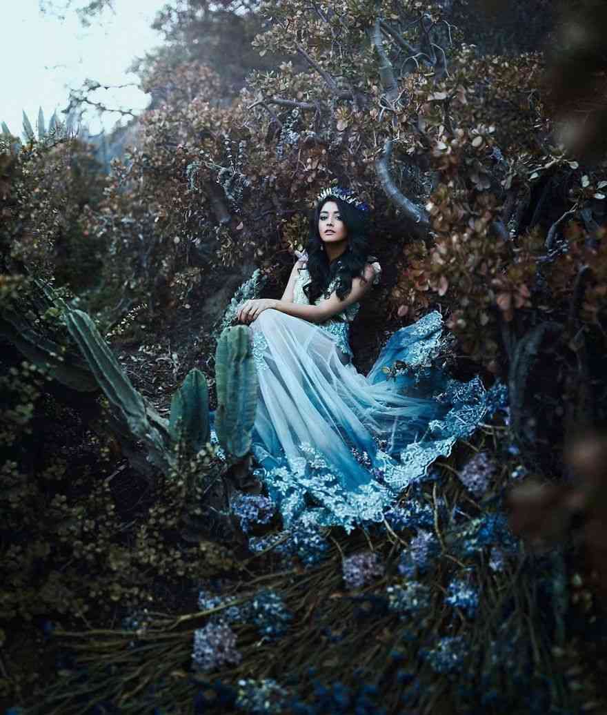 沉浸在鲜花与迷雾的世界 童话世界般的公主肖像