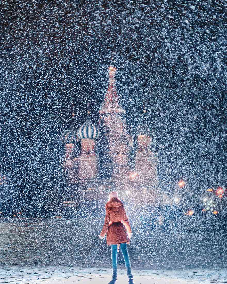 宁静与魔幻的冬日雪景 大雪纷飞的绚烂莫斯科